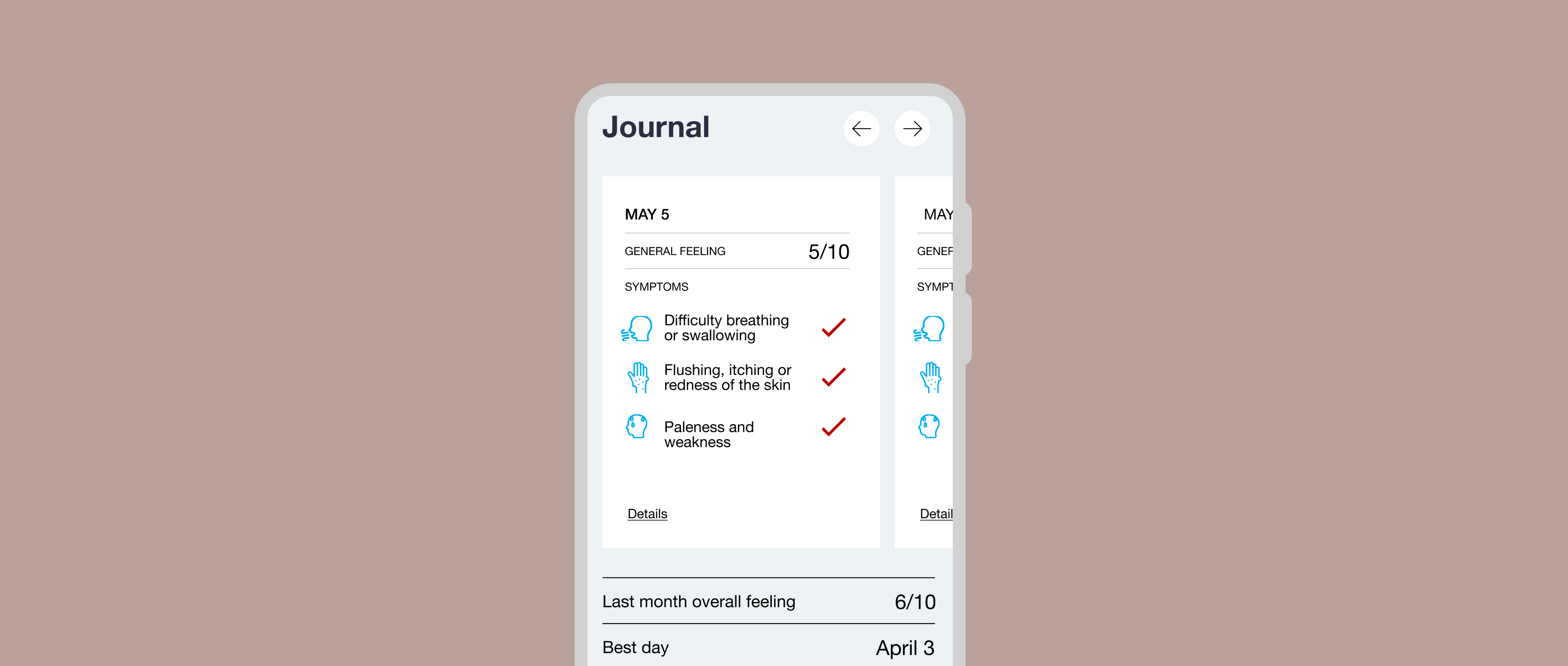 A mobile devices showing the Epiguard gamified allergy management learning experience